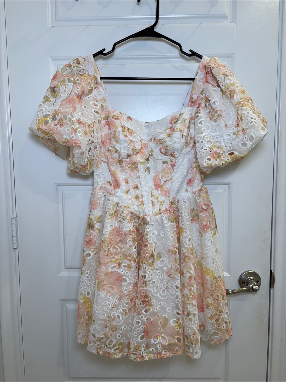 Altar’d State Floral Eyelet Puff Sleeve Corset Mini Dress XS